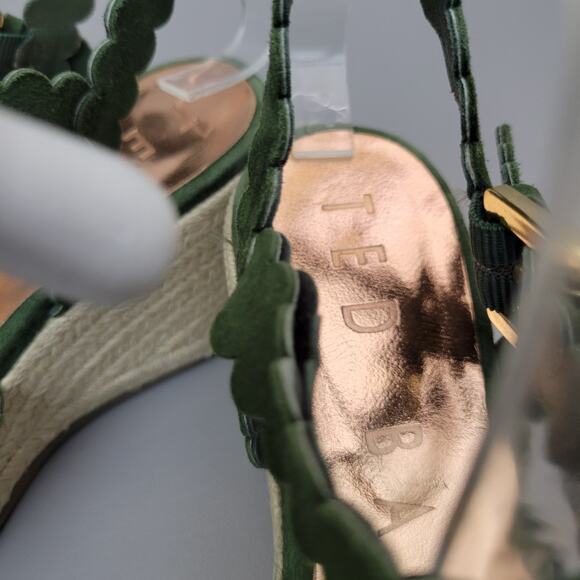 Ted Baker London Wedge Espadrille Sandal Green Suede Scallop Size 7.5 US 38 EU - Picture 9 of 12